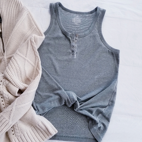 Tops - Olive Green + White Tank Top